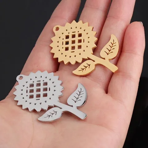 Dijes De Girasol Acero Inoxidable 304 Chapado En Oro Forma Floral Hueca Para Fabricación De Joyas De Bricolaje