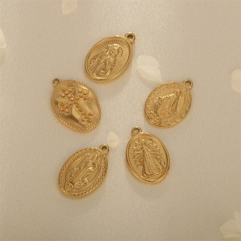 Roestvrijstalen Religieuze Hangers Ovale Kruis Maagd Maria Benedictus Medailles Voor DIY Sieraden Maken Accessoires