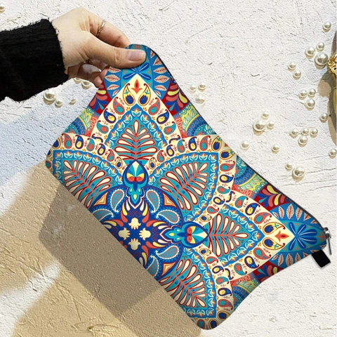 Mandala Print Makeup Bag Bohemian Ethnic Pattern Cosmetic Pouch Travel Toiletry Storage Organizer For Women Polyester