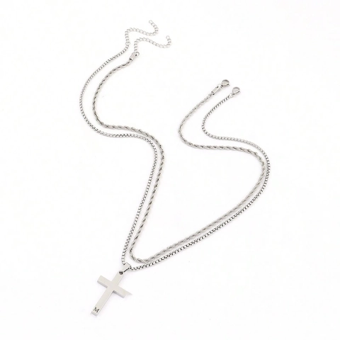 Lagenhalskette Kreuzanhänger Edelstahl Box Und Twist Kette Gravierter Anfangsbuchstabe Religiöser Schmuck Herren Damen