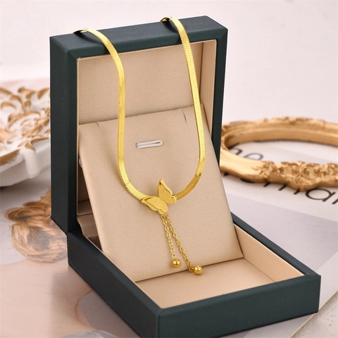 Schmetterling Anhänger Halskette Mattierter Titan Edelstahl Schlangenkette Quaste Perle Zierlicher Schmuck Für Frauen