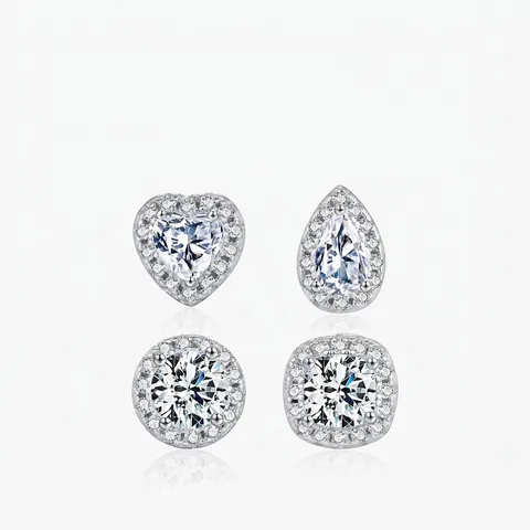 Pendientes de Botón Halo de Plata de Ley 925 con Moissanita Color D para Mujer Joyería de Moissanita Corazón y Pera