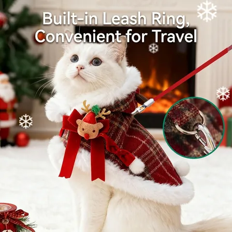Weihnachten Haustier Umhang Pullover Rentier Kapuzen Cape Winter Warm Fleece Kariert Kleidung Für Katzen Kleine Hunde