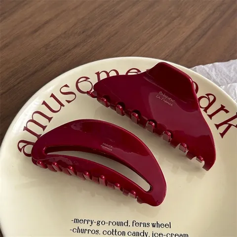 Large Hair Claw Clips Acetate Glossy Red Wine Red French Retro Style Handmade Strong Hold Hair Styling Accessories For Women