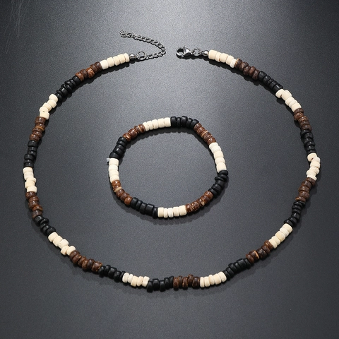 Collana E Bracciale In Perline Di Turchese E Guscio Di Cocco Naturale Stile Etnico Tribale Per Uomini Donne Gioielli