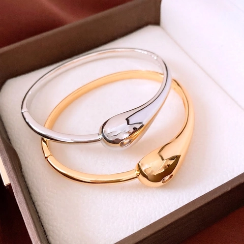 Wassertropfen Armreif Poliertes Kupfer Vergoldet Zirkon Minimalistischer Offener Armreif Schmuck Für Damen