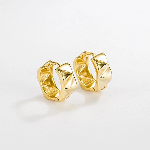 S925 Sterling Silver Geometric Rhombus Hoop Earrings For Women 18K Gold Plated Irregular Wave Textured Minimalist Jewelry Gift