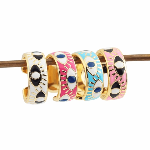 Evil Eye Ring Kupfer Vergoldet Emaille Verstellbar Boho Trendiger Schmuck Damen
