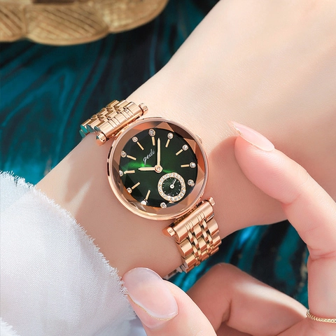 Luxury Women's Quartz Watch Stainless Steel 3ATM Waterproof Rhinestone Dial Diamond Cut Glass Independent Second Hand