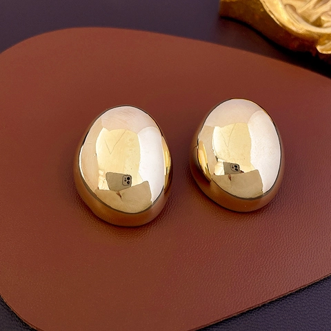 Orecchini A Perno Ovali Irregolari Con Perno In Argento Lega Lucidato A Specchio Metallico Geometrico Per Donne