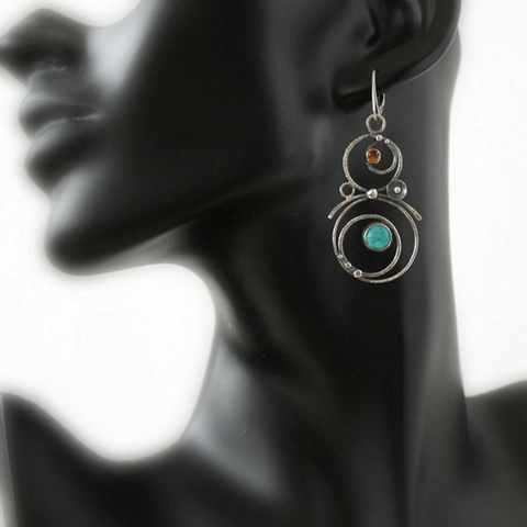 Vintage Boho Hohlkreis Ohrhänger Mit Türkis Und Bernstein Stein Antik Silber Farbe Geometrischer Schmuck Für Damen