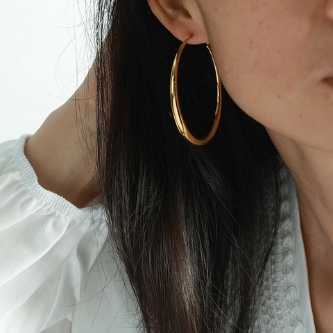 Pendientes De Aro Grandes Acero Inoxidable Círculo Redondo Hueco Pulido Retro Joyas De Moda Mujeres