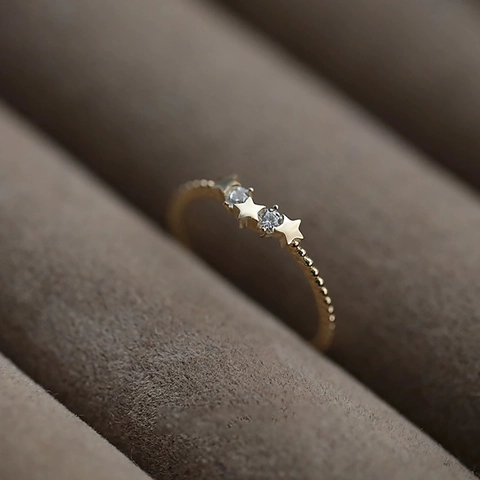 Anello Stella in Argento Sterling 925 per Donna Intarsiato con Strass Anello Sottile Dito Moda Placcato Oro Argento Gioielli Regalo