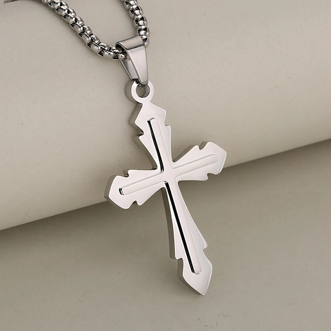 Edelstahl Kreuz Anhänger Halskette Für Herren Damen Religiöses Kruzifix Hip Hop Retro Mode Schmuck