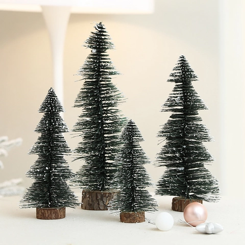 Mini Künstlicher Weihnachtsbaum Mit Schnee Verzierung Desktop Feiertagsdekoration Holzsockel Natürlicher Stil