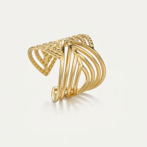 Ring Edelstahl 18K Vergoldet Mehrlagig Geometrisch Ausgehöhlt Offen Verstellbar High End Schmuck Für Damen