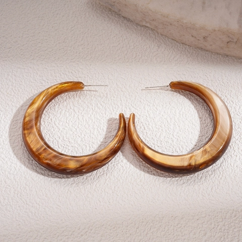 C-Shaped Hoop Earrings With Silver Earring Post Resin Amber Marble Tortoiseshell Retro Vintage Style For Women