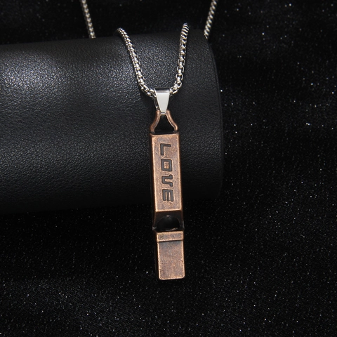 Collana Fischietto Pendente Retrò Distressed Lega Catena Acciaio Inossidabile Funzionale Fischiabile Amore Inciso Gioielli