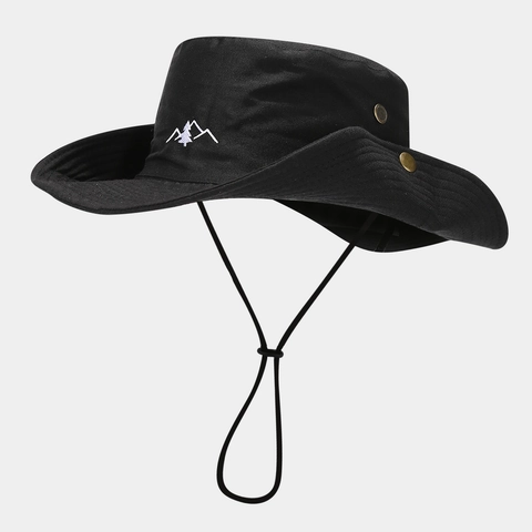 Outdoor Vissershoed Met Brede Rand Bergborduursel Katoen Polyester Verstelbaar Koord Winddicht Vissen Wandelen Pet