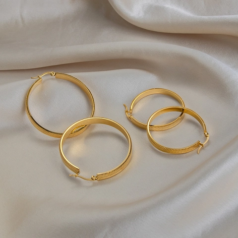 Hoop Oorbellen 18K Verguld Roestvrij Staal Slangenketting Textuur Retro Overdreven Geometrische Sieraden Voor Vrouwen