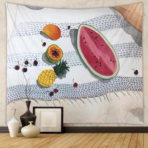Watercolor Illustration Wall Hanging Tapestry Polyester Fabric Aesthetic Tropical Jungle Summer Pool Art For Bedroom Living Room Decor
