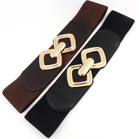 Cinturón Elástico Ancho Para Mujer Tela Elástica Hebilla Metal Aleación Geométrica Cuero PU Accesorio Vestido Decorativo Adelgazante