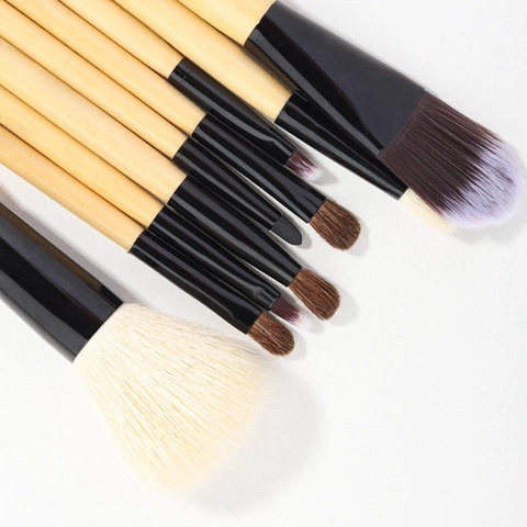 Pennelli Trucco Professionali Manico In Legno Lana Pelo Di Cavallo Ombretto Cipria Con Custodia Portatile In PU