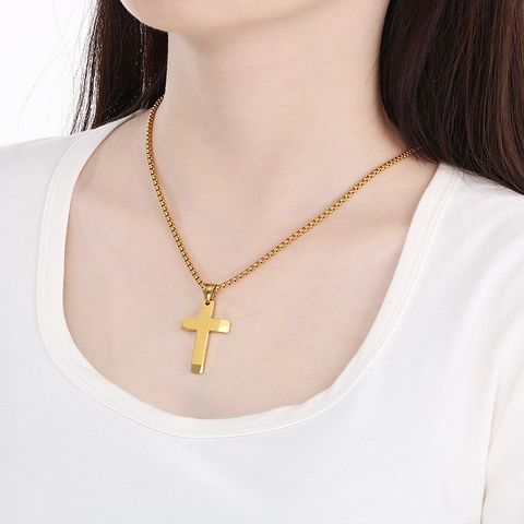 Collar Con Colgante De Cruz Pulido Acero Inoxidable Estilo Hip Hop Punk Joyería Religiosa Para Hombre Y Mujer