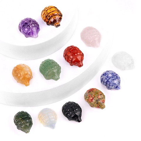 Mini Hedgehog Hand Grenade Carved Natural Gemstone Crystal Figurine Animal Healing Stone Pendants Ornaments Desk Decor