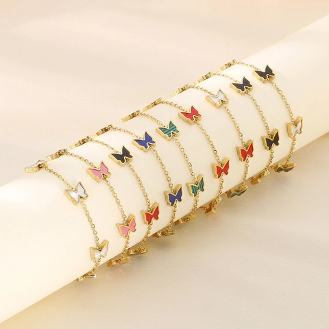 Butterfly Bracelet Stainless Steel Enamel Drip Oil Adjustable Chain Minimalist Fashion Jewelry For Women