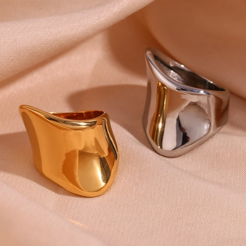 Anillo Geométrico Irregular Acero Inoxidable Chapado En Oro 18K Minimalista Joyería De Dedo Para Mujeres