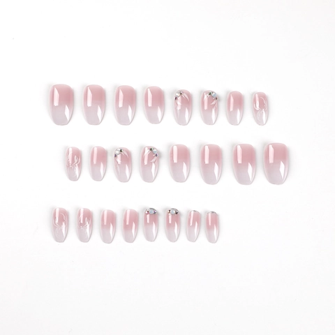 Press On Nägel Kurz Ballett Künstliche Fingernägel Rosa Weißer Farbverlauf Blume Strass Für Damen