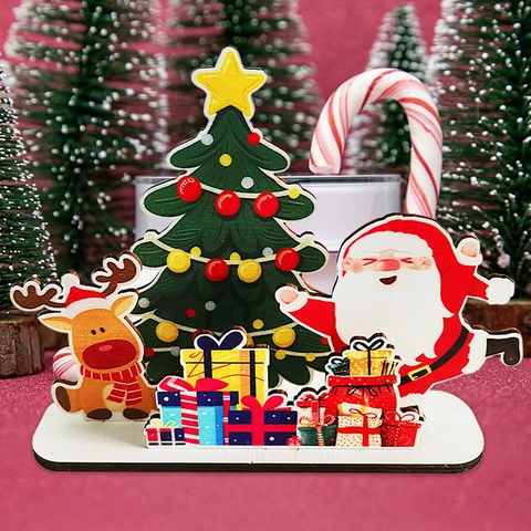 Wooden Christmas Desktop Ornament Santa Claus Gnome Reindeer JOY MERRY Slogan Sign Holiday Party Home Table Decor Plaque