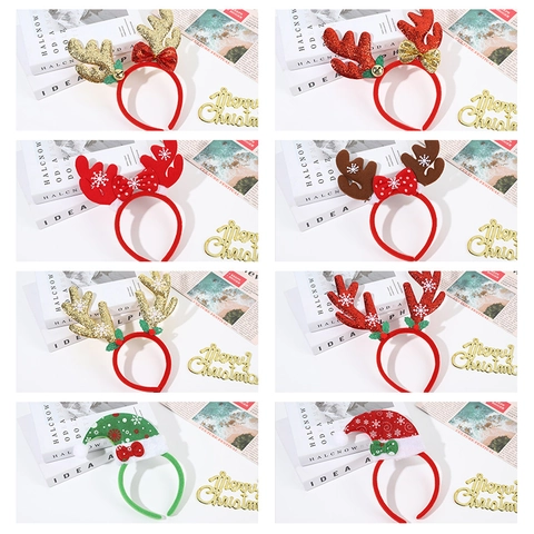 Cerchietto Natalizio Corna Di Renna Cappello Di Babbo Natale Tessuto Paillettes Fiocco Campanellino Accessorio Capelli Festa Bambini Adulti