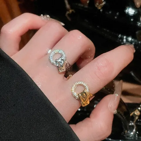 Leopard Head Open Ring For Women Copper Gold Plated With Sparkling Zircon Geometric Round Jewelry Minimalist Luxury Style