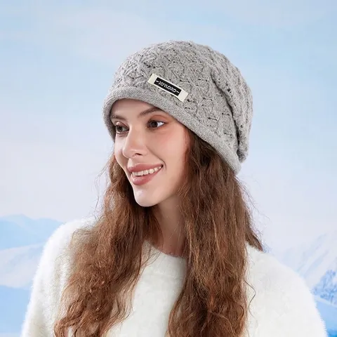 Gorro De Punto Para Mujer Acrílico Cálido Protección De Oídos Invierno Al Aire Libre A Prueba De Viento Color Sólido