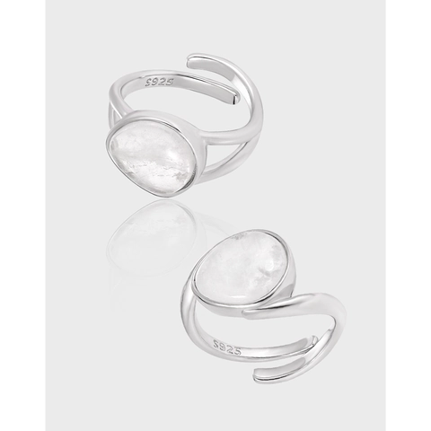 925 Sterling Silver Ring Natural Crystal Irregular Moonstone Adjustable Opening Niche Design Elegant Jewelry For Women