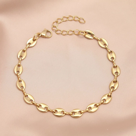 Bracciale Collana In Acciaio Inossidabile Maglia Mariner Naso Di Maiale Donna Moda Lucidato Chicco Di Caffè Gioielli Minimalisti