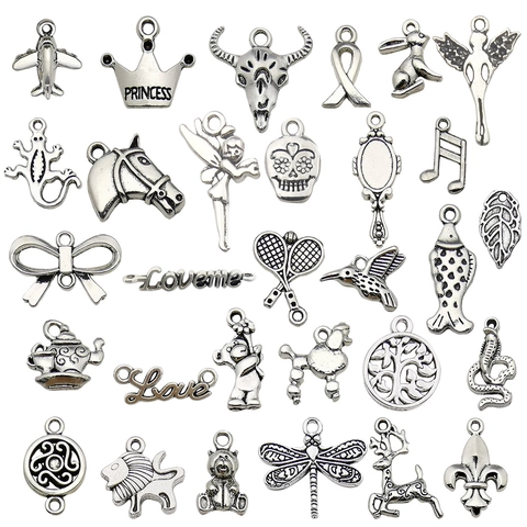 Vintage Alloy Charms Pendants Antique Silver DIY Jewelry Making Findings For Bracelets Necklaces Mixed Animal Object Shapes