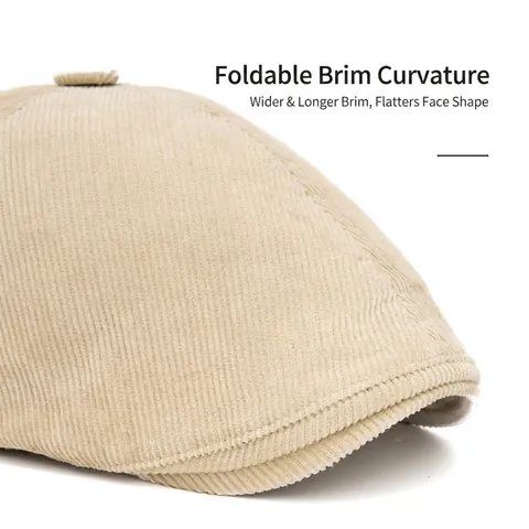 Vintage Corduroy Flat Cap Newsboy Hat For Men Women Adjustable Retro Cabbie Ivy Cap Solid Color Soft Cotton Lining