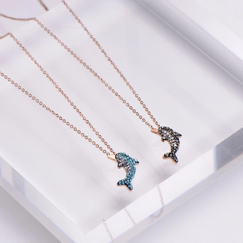 Collar Con Colgante De Delfín Acero Inoxidable 316L Diamantes De Imitación Cola De Ballena Joyería Para Mujeres Niñas