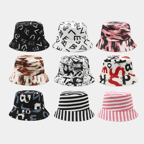 Sombrero De Pescador Poliéster Estampado Graffiti Letras Tie Dye Rayas Protección Solar Exterior Para Mujer Hombre