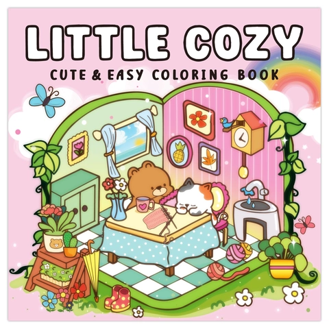 Little Cozy Cute And Easy Coloring Book For Kids And Adults Stress Relief Cozy Indoor Cartoon Illustration Drawing Book