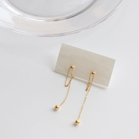 316L Stainless Steel Tassel Earrings Adjustable Sliding Chain With Gold Ball Beads Minimalist Elegant Jewelry