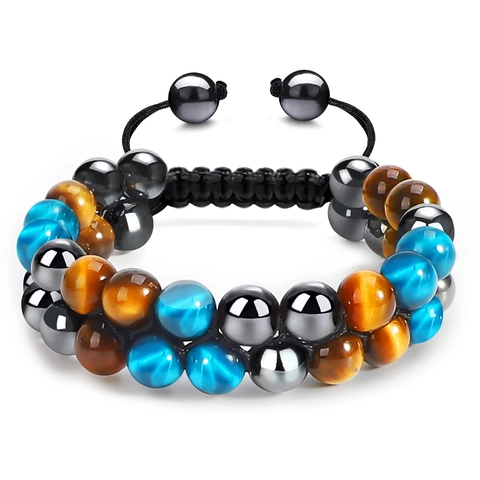 Tiger Eye Obsidian Lava Stone Woven Bracelet Adjustable Double Layer Healing Energy Natural Stone Jewelry Unisex