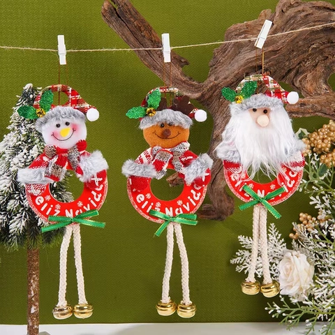 Weihnachtsanhänger Plüsch Stoff Weihnachtsmann Schneemann Rentier Mit Metallglocken Feliz Navidad Festliche Baumdeko