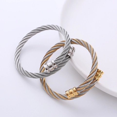 Bracciale Rigido A Polsino In Acciaio Inossidabile Con Cavo Intrecciato Minimalista Regolabile Gioielli