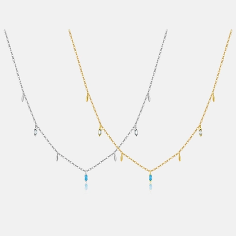 925 Sterling Zilver Blauwe Marquise Zirconia Lange Halsketting Voor Dames 18k Verguld Waterdruppel Hanger Mode Sieraden