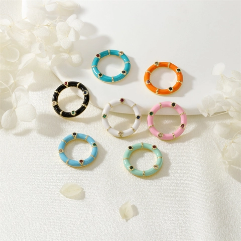 DIY Copper Gold Plated Heart Round Enamel Charms Micro Inlaid Zircon Candy Color Macaron Pendants Jewelry Making Accessory
