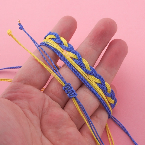 Handgefertigtes Gewebtes Armband 304 Edelstahl Blau Gelb Wachsseil Verstellbar Schiebeknoten Modeschmuck Für Damen Herren